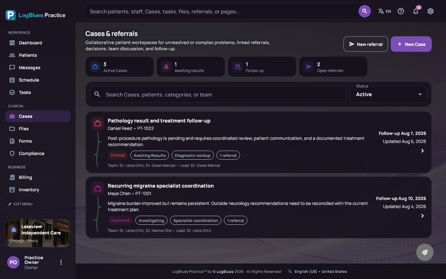 Cases, in the Executive Plum theme