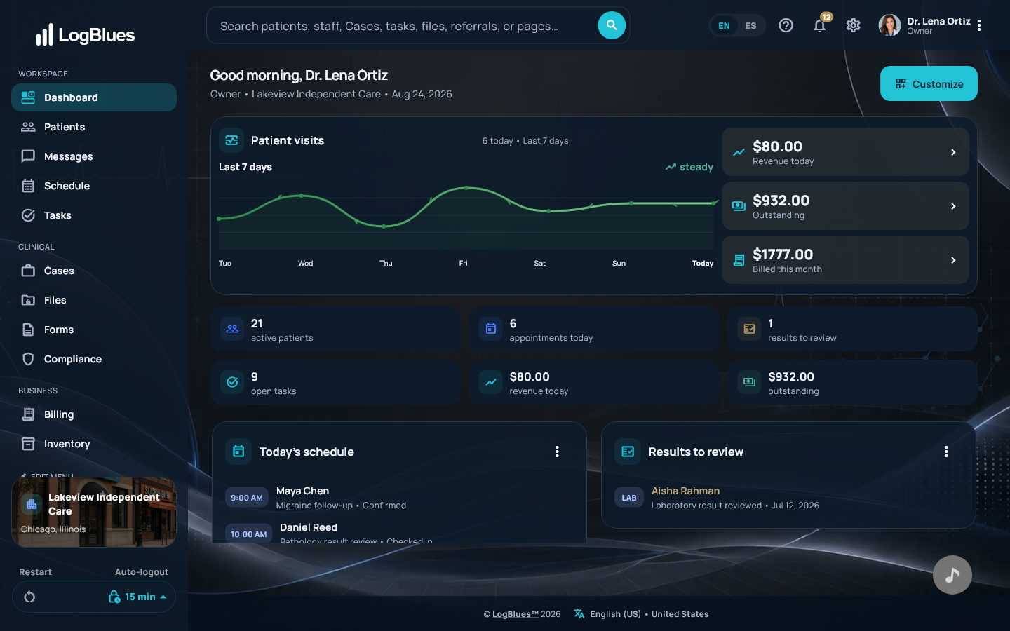 El panel en una computadora de escritorio, con el tema Midnight Clinical