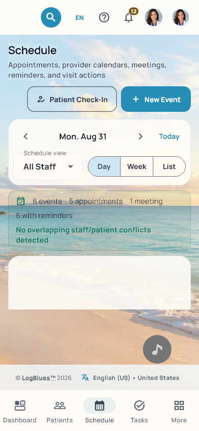 La agenda en un celular, con el tema Beach Escape