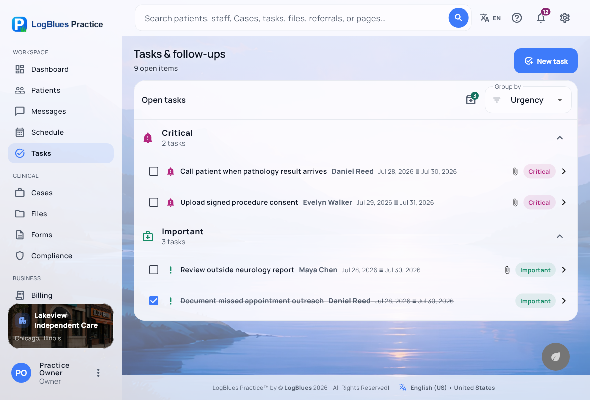 Tasks on a laptop, in the Founders Edition theme