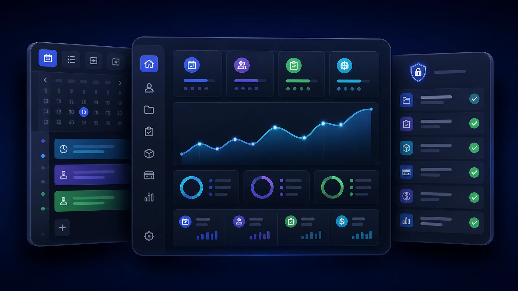 A visual catalogue of LogBlues scheduling, records, tasks, billing, and reporting features