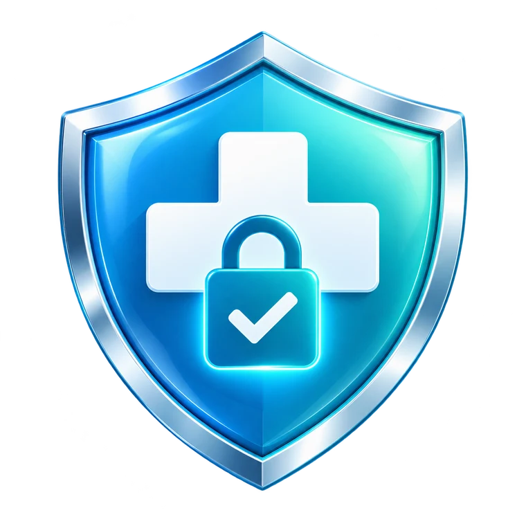 A shield with a medical cross and a padlock