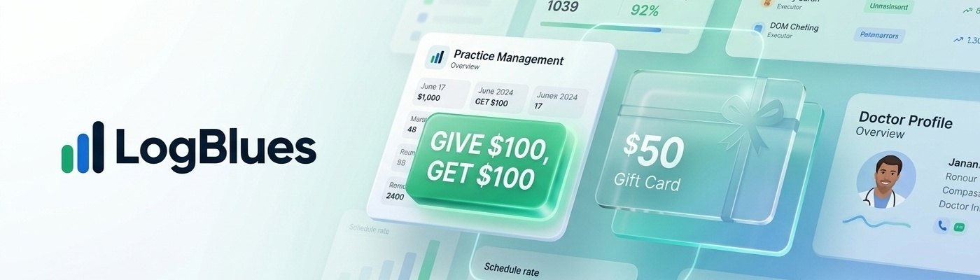 LogBlues referral program: give $100, get $100, and a $50 gift card for affiliates
